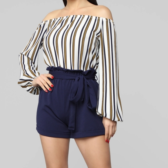 Multi Stripe Romper - White/Navy - Picture 2 of 3